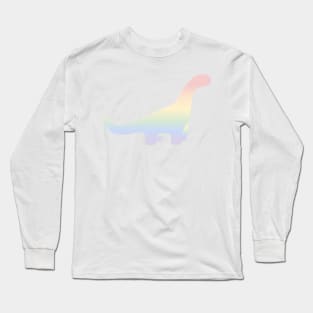 Rainbow Pastel Gradient Dinosaur (White Background) Long Sleeve T-Shirt